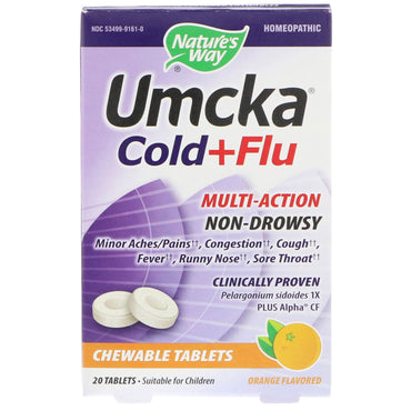 Nature's Way, Umcka, Resfriado+gripe, Naranja, 20 tabletas masticables
