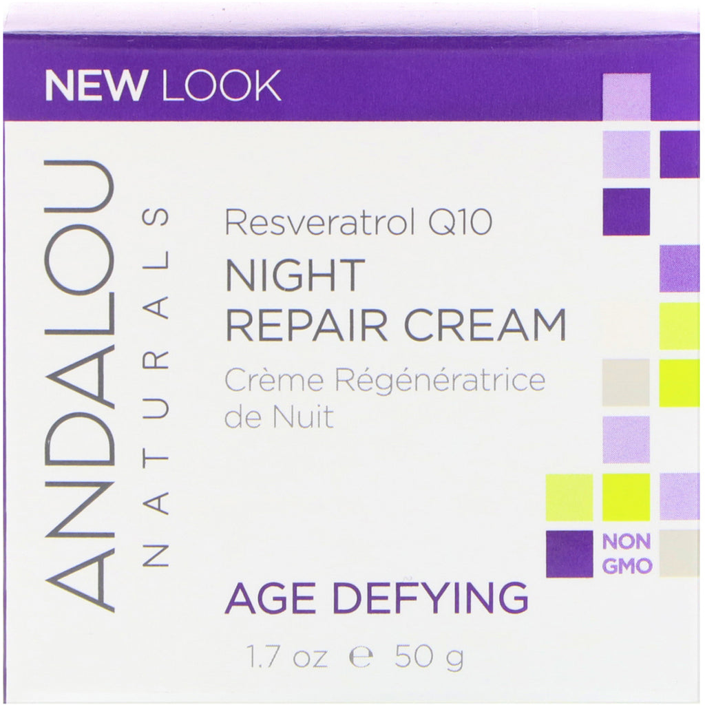 Andalou Naturals, Night Repair Cream, Resveratrol Q10, Age-Defying, 1,7 oz (50 g)
