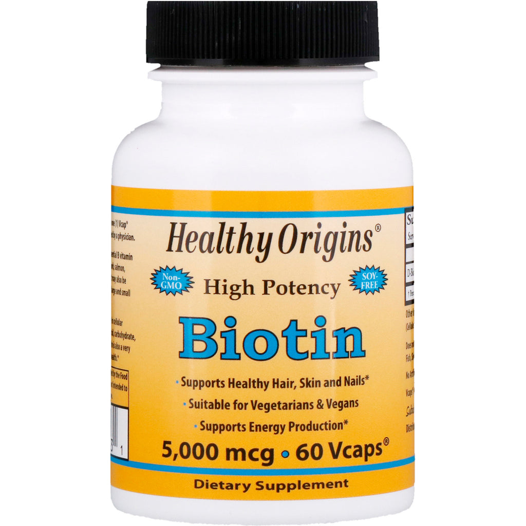 Healthy Origins, Biotină, 5.000 mcg, 60 Vcaps