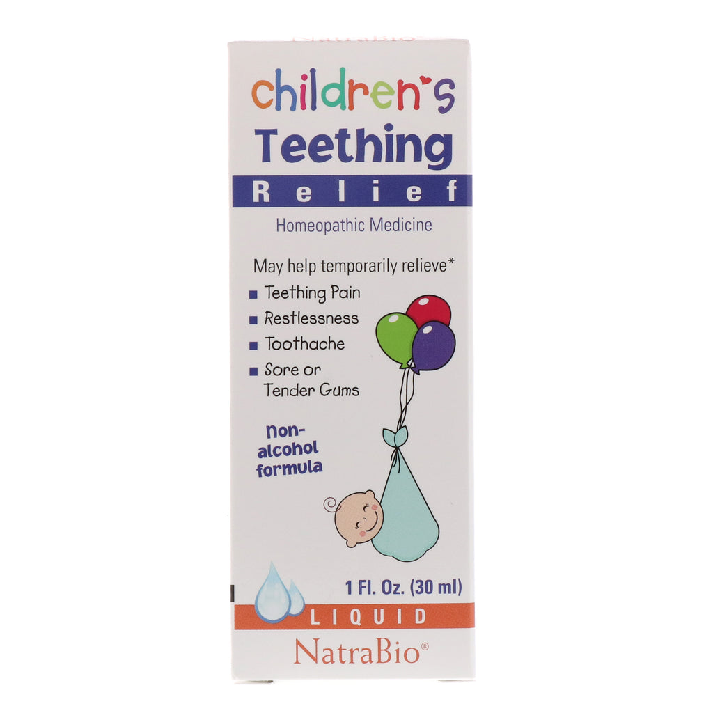 NatraBio, 子供の歯が生えるのを和らげる、ノンアルコールフォーミュラ、液体、1 fl oz (30 ml)