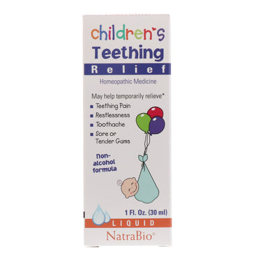 NatraBio, Alivio para la dentición infantil, fórmula sin alcohol, líquido, 1 fl oz (30 ml)