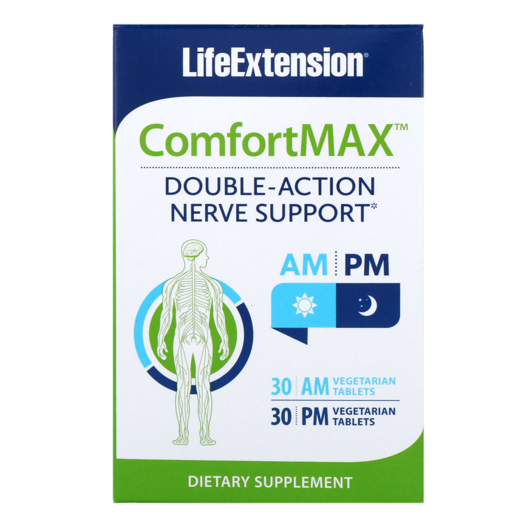 Life Extension, ComfortMax, soutien nerveux à double action, pour le matin et l'après-midi, 30 comprimés végétariens chacun