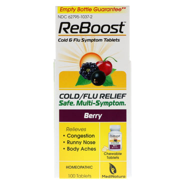 Medinatura, reboost, alívio de resfriado/gripe, frutas vermelhas, 100 comprimidos mastigáveis