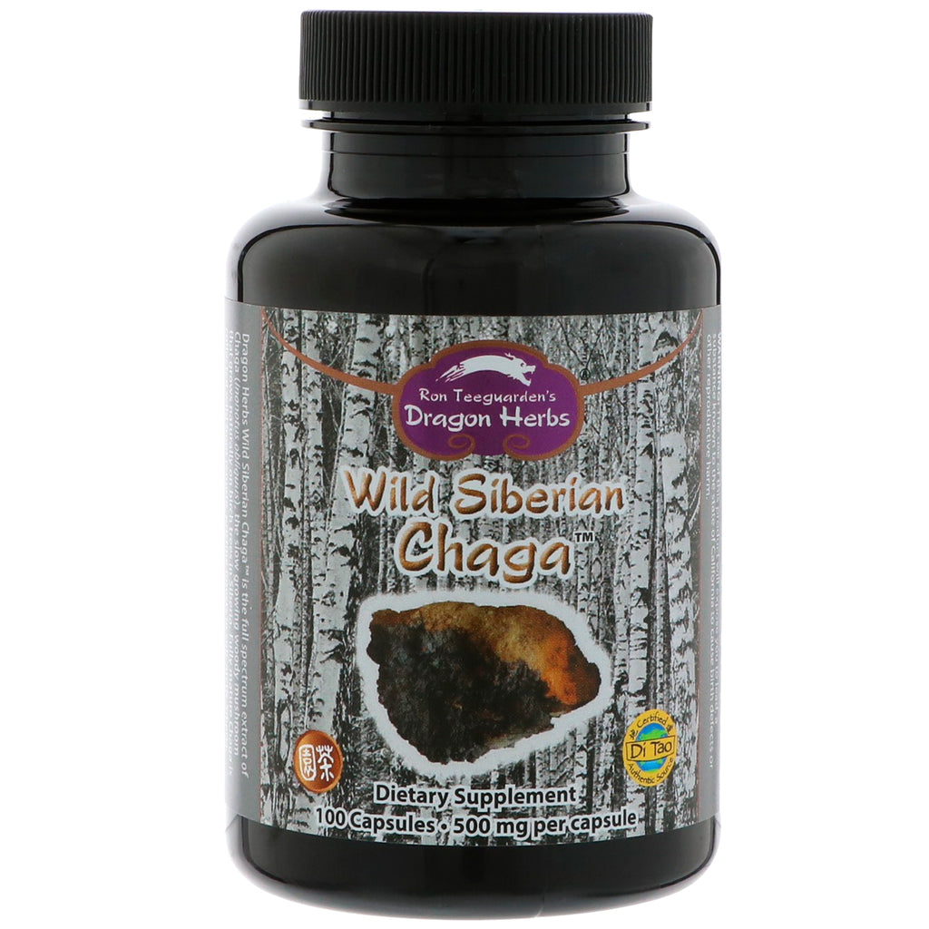 Dragon Herbs, Wild Siberian Chaga, 500 mg, 100 kapslar