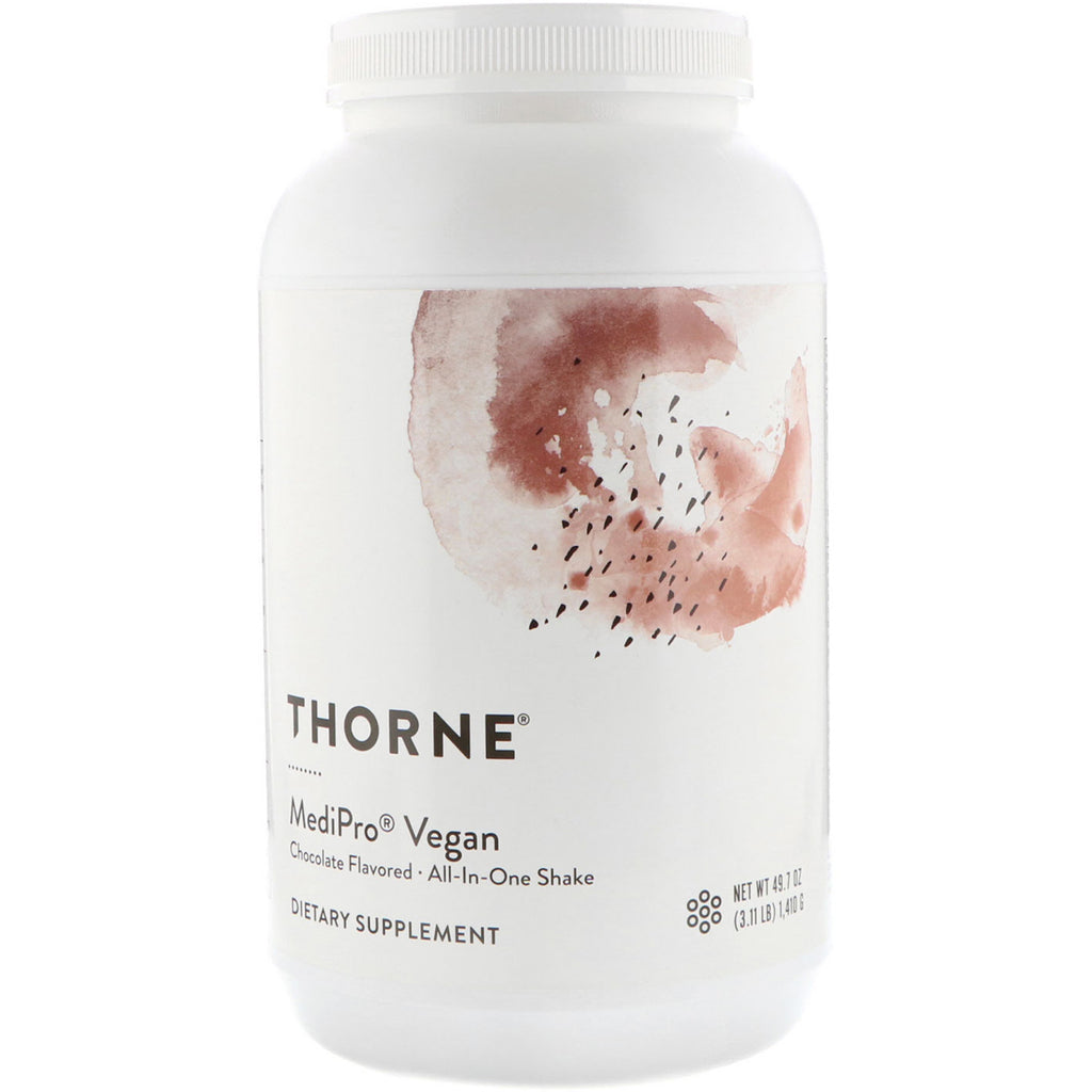 Thorne Research, Medipro Vegan, allt-i-ett-shake, choklad, 49,7 oz (1 410 g)