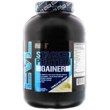 EVLution Nutrition, Stacked Protein Gainer, Sorvete de Baunilha, 3.248 g (7,16 lb)
