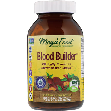 MegaFood, Blood Builder, Iron & Multivitamin Supplement, 180 Tablets