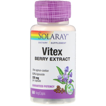 Solaray, extracto de bayas de Vitex, 225 mg, 60 cápsulas vegetales