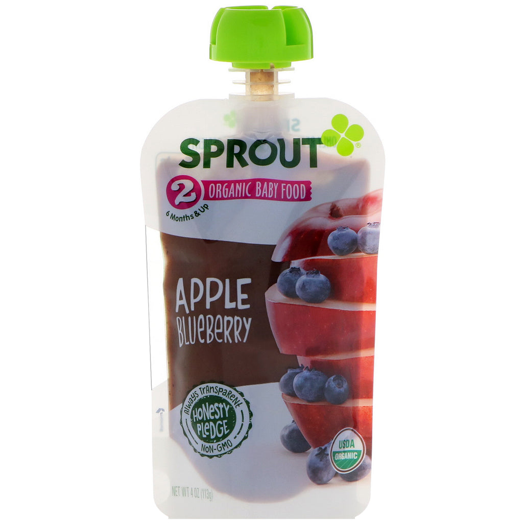 Sprout Baby Food Stage 2 Jabłko Borówka 4 uncje (113 g)