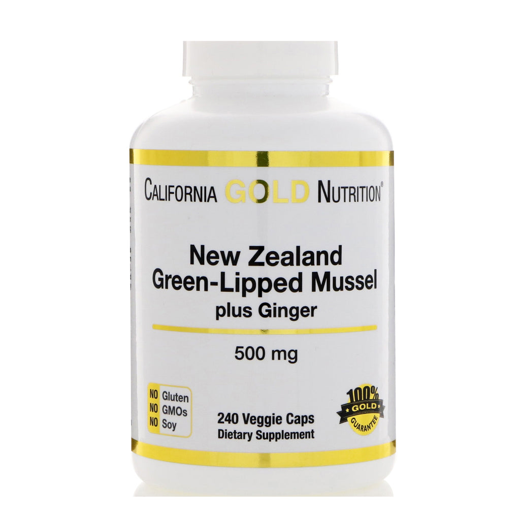 California Gold Nutrition, Nuova Zelanda, cozze dalle labbra verdi più zenzero, formula per la salute delle articolazioni, 500 mg, 240 capsule vegetali