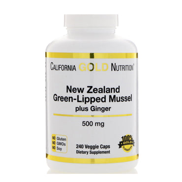 California Gold Nutrition, ניו זילנד, מולים ירוק-שפתיים פלוס ג'ינג'ר, פורמולת בריאות מפרקים, 500 מ"ג, 240 כוסות צמחיות