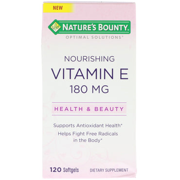Nature's Bounty, Solutions optimales, Vitamine E nourrissante, 120 gélules