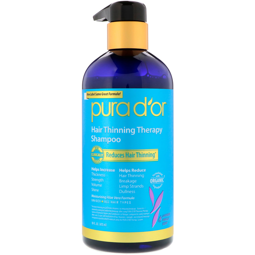 Pura D'or, Shampooing thérapeutique pour cheveux clairsemés, Lavande Vanille, 16 fl oz (473 ml)