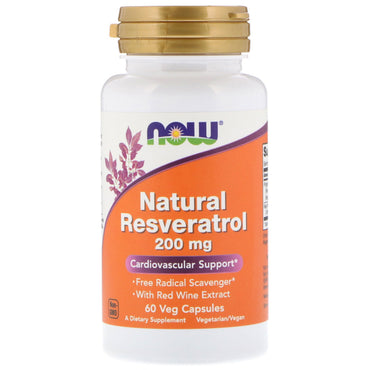 Now Foods, Resveratrol natural, 200 mg, 60 cápsulas vegetales