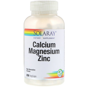 Solaray, cálcio magnésio zinco, 250 cápsulas vegetais