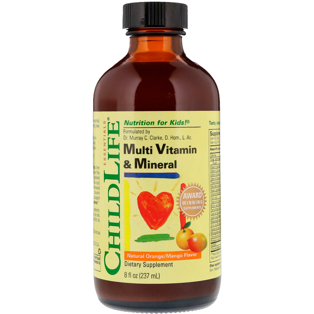 ChildLife, Essentials, multivitaminas y minerales, sabor natural a naranja/mango, 8 fl oz (237 ml)