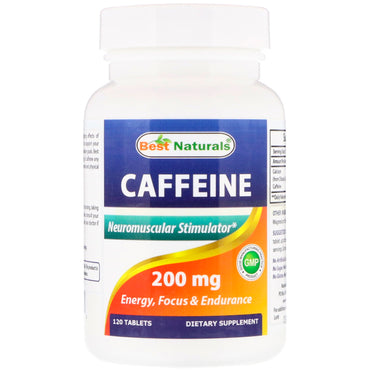 Best Naturals, Koffein, 200 mg, 120 tabletter