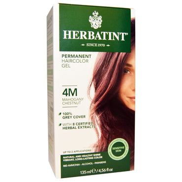 Herbatint, Gel de coloración permanente para el cabello, 4M, castaño caoba, 4,56 fl oz (135 ml)