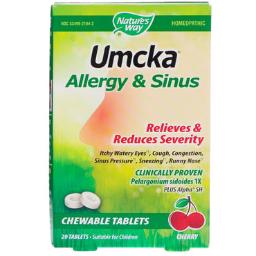 Nature's Way, Umcka, Allergy & Sinus, Kirsebær, 20 tabletter