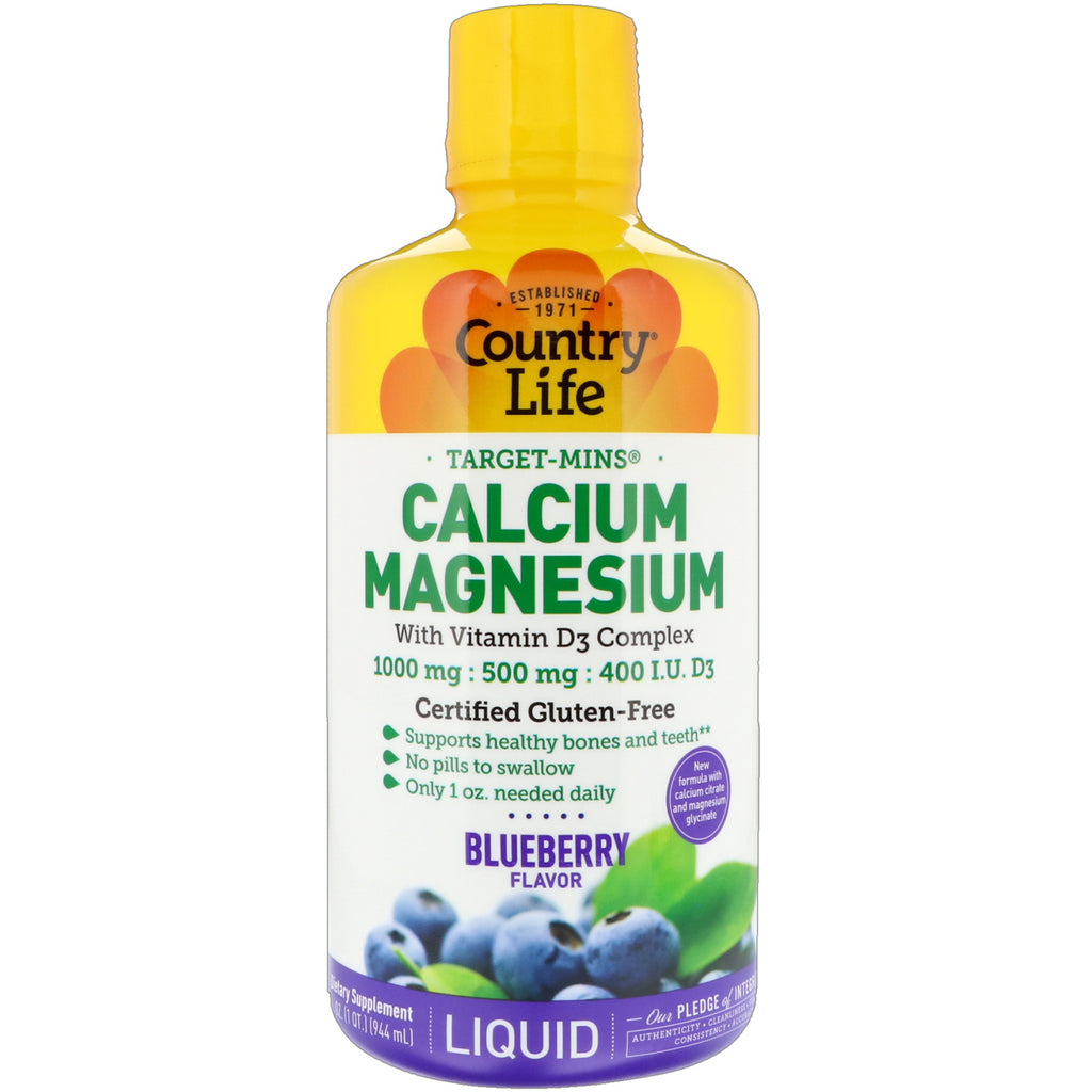 Country Life, Calcium Magnésium Liquide, Saveur Myrtille, 32 fl oz (944 ml)