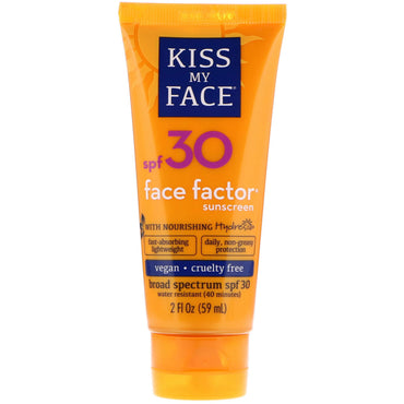 Kiss My Face, واقي الشمس Face Factor، عامل حماية من الشمس 30، 2 أونصة سائلة (59 مل)
