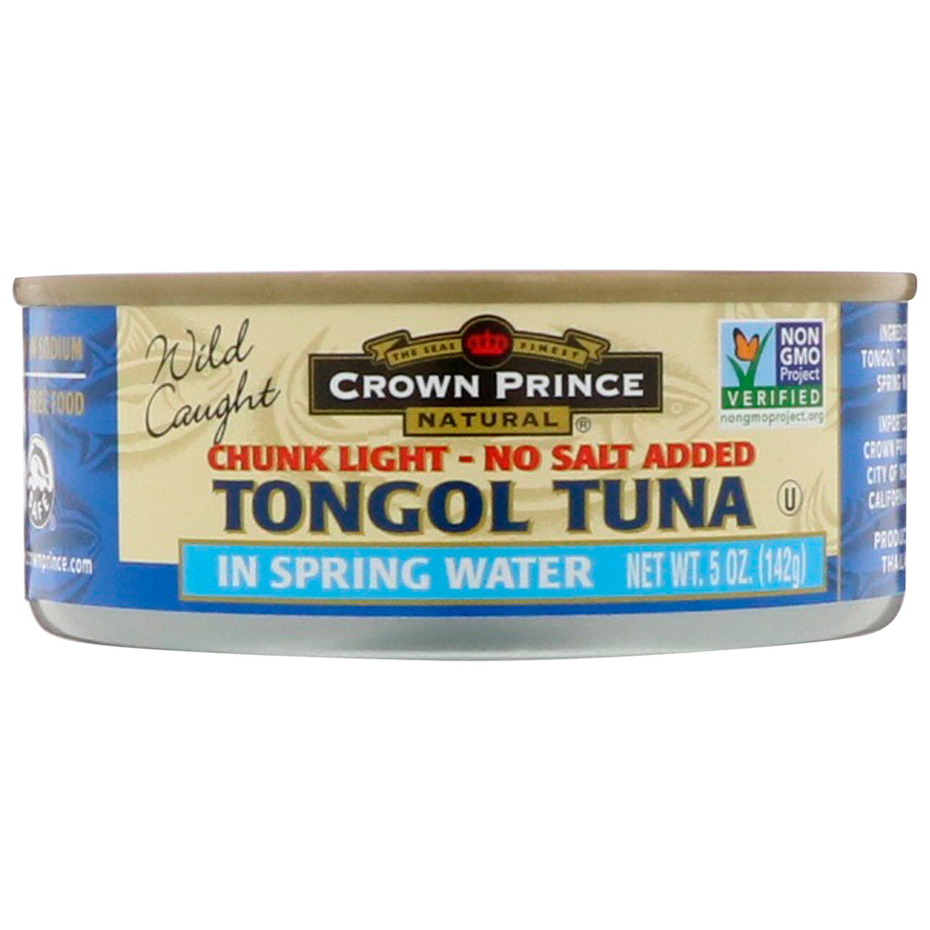 Crown Prince Natural, Tongol Tuna, Chunk Light - ไม่เติมเกลือ, ในน้ำแร่, 5 ออนซ์ (142 g)