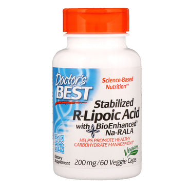Doctor's Best, Ácido R-lipoico estabilizado con Na-RALA biomejorado, 200 mg, 60 cápsulas vegetales