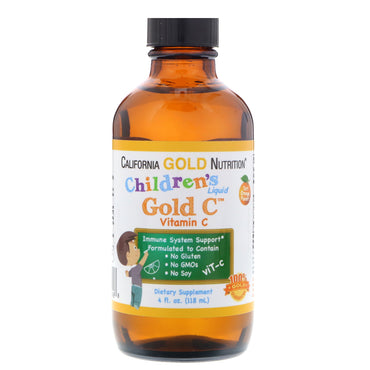 California Gold Nutrition, Vitamina C Dourada Líquida Infantil, Grau USP, Sabor Natural de Laranja, 118 ml (4 fl oz)