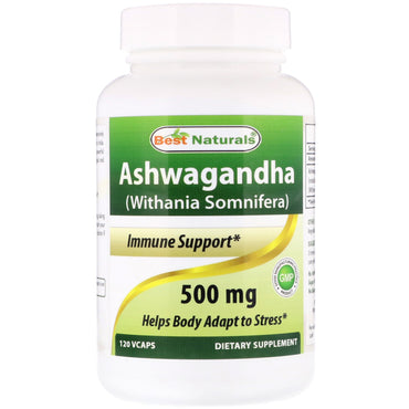 Best Naturals, Ashwagandha (Withania Somnifera), 500 mg, 120 cápsulas vegetais