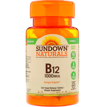 Sundown Naturals, فيتامين ب12، 1000 ميكروجرام، 120 قرصًا محدد المدة
