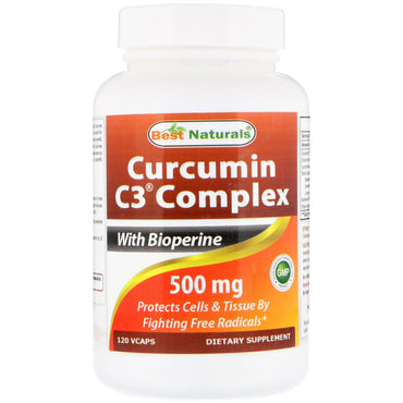 Best Naturals, Complexo de Curcumina C3 com Bioperina, 500 mg, 120 VCaps