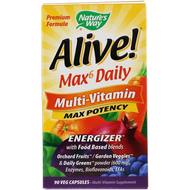 דרך הטבע, בחיים! Max6 יומי, מולטי ויטמין, 90 כמוסות ירקות