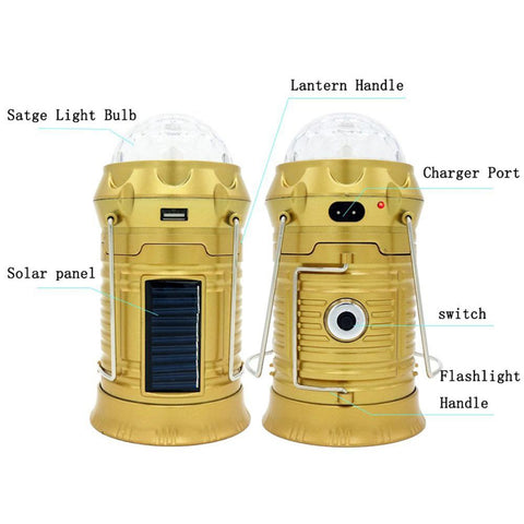 Solar Camping Lantern 3-in-1 LED Party Disco Light Rechargeable Portable Flashlight For Hiking Camping Tent Emergency Lighting