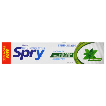 Xlear, Spry Toothpaste, Anti-Plaque Tartar Control, Fluoride Free, Natural Spearmint, 5 oz (141 g)