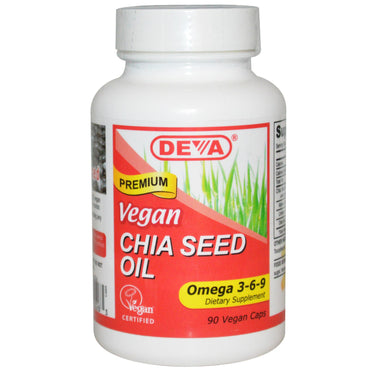 Deva, vegano, aceite de semilla de chía, omega 3-6-9, 90 cápsulas veganas