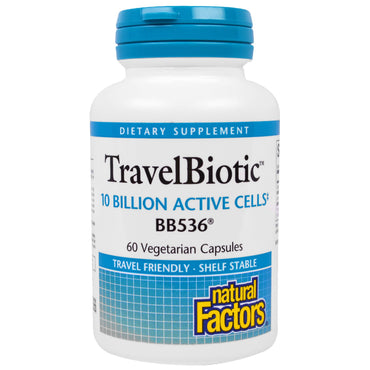 Natural Factors, TravelBiotic, BB536, 10 mil millones de células activas, 60 cápsulas vegetales