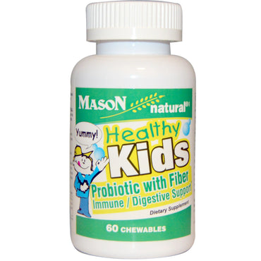 Probiotique naturel et sain pour enfants Mason avec fibres, 60 comprimés à croquer