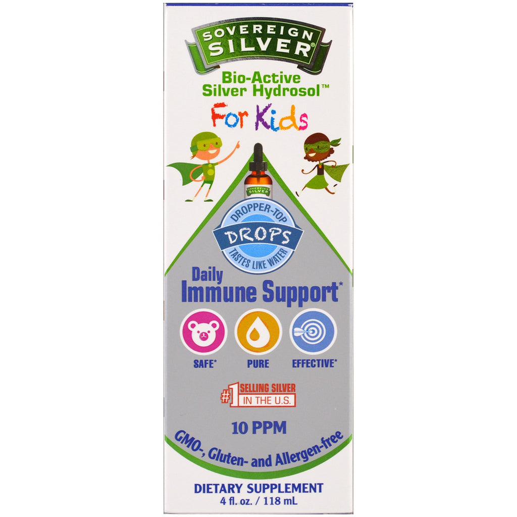 Sovereign Silver, Bio-Active Silver Hydrosol, For Kids, Daily Immune Support Drops, 4 fl oz (118 ml)