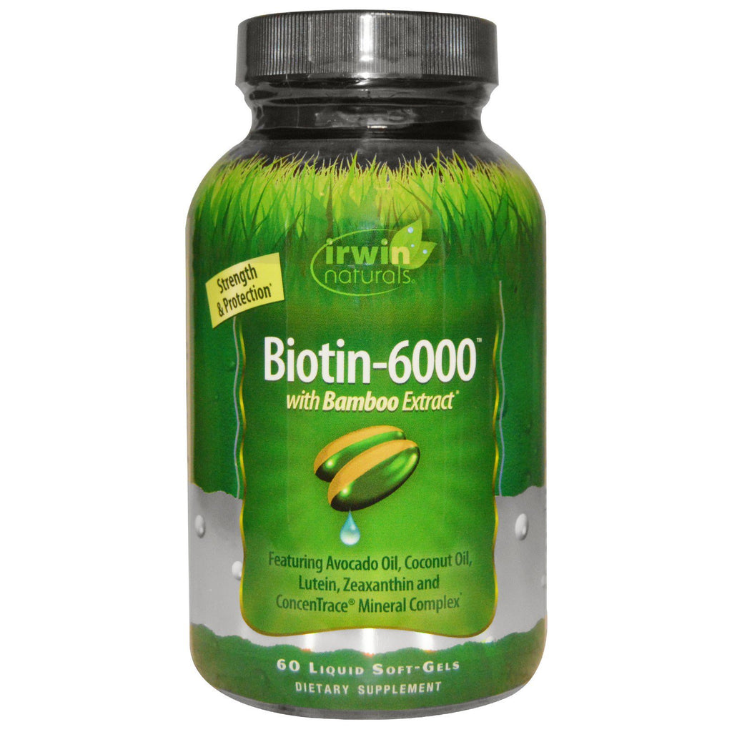 Irwin naturals, biotine-6000, met bamboe-extract, 60 vloeibare softgels