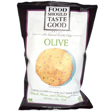 La nourriture devrait avoir bon goût, chips tortilla entièrement naturelles, olive, 5,5 oz (156 g)