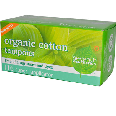 Seventh Generation,  Cotton Tampons, Super, Fragrance and Dye Free, 16 Tampons
