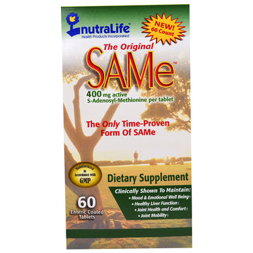 NutraLife, The Original SAMe (S-adenosil-L-metionina), 400 mg, 60 cápsulas con recubrimiento entérico