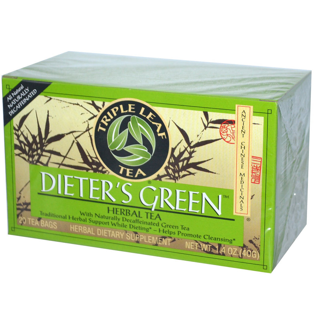 Ceai Triple Leaf, Dieter's Green, Ceai din plante, Decaf, 20 pliculete de ceai, 1,4 oz (40 g)