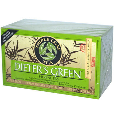 Triple Leaf Tea, Dieter's Green, kruidenthee, cafeïnevrij, 20 theezakjes, 1,4 oz (40 g)