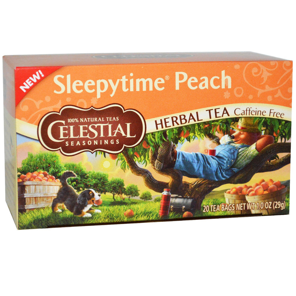 Celestial kryddor, örtte, koffeinfritt, Sleepytime Peach, 20 tepåsar, 1,0 oz (29 g)