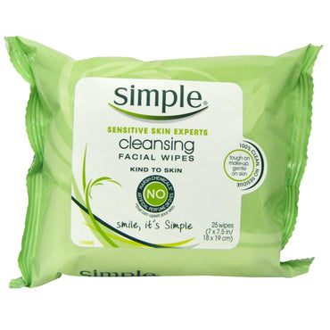 Simple Skincare, Cleansing Facial Wipes, 25 Wipes (7 x 7.5 in /18 x 19 cm)