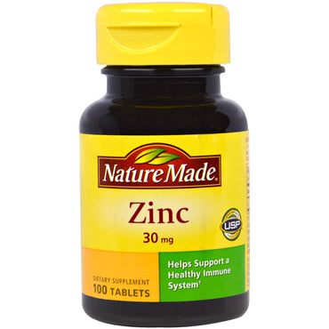 Nature Made, Zinc, 30 mg, 100 tabletas