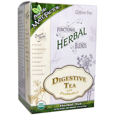 Mate Factor, mezclas de hierbas funcionales, té digestivo con prebióticos, 20 bolsitas de té (3,5 g) cada una