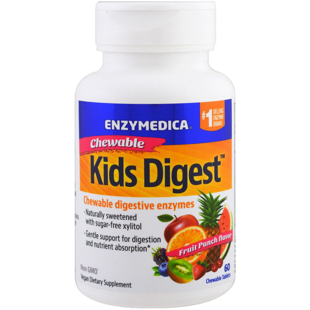 Enzymedica, Kids Digest, enzimas digestivas masticables, 60 tabletas masticables