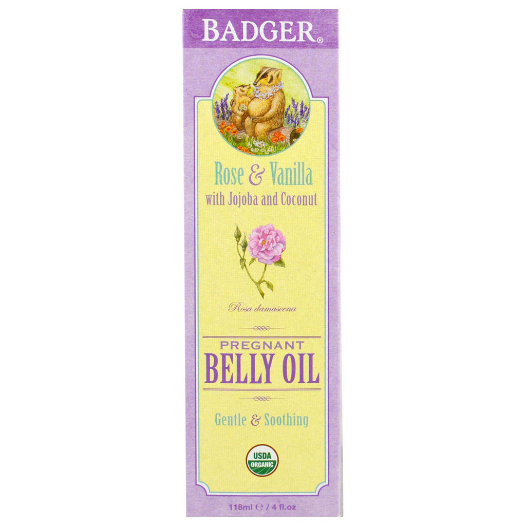 Badger Company  Pregnant Belly Oil Rose & Vanilla 4 fl oz (118 ml)